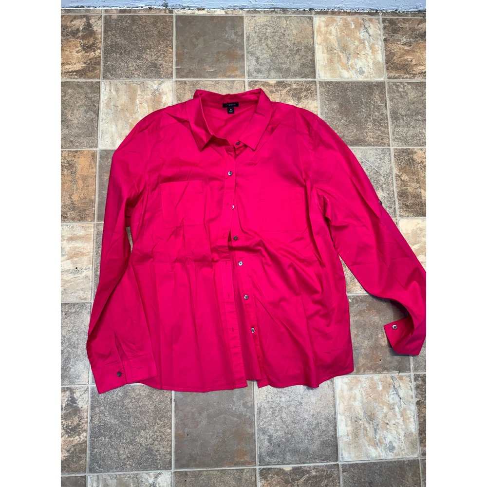 Ann Taylor Magenta Pink Button Down Shirt Long Sleeve Roll Tab Pocket Top 16